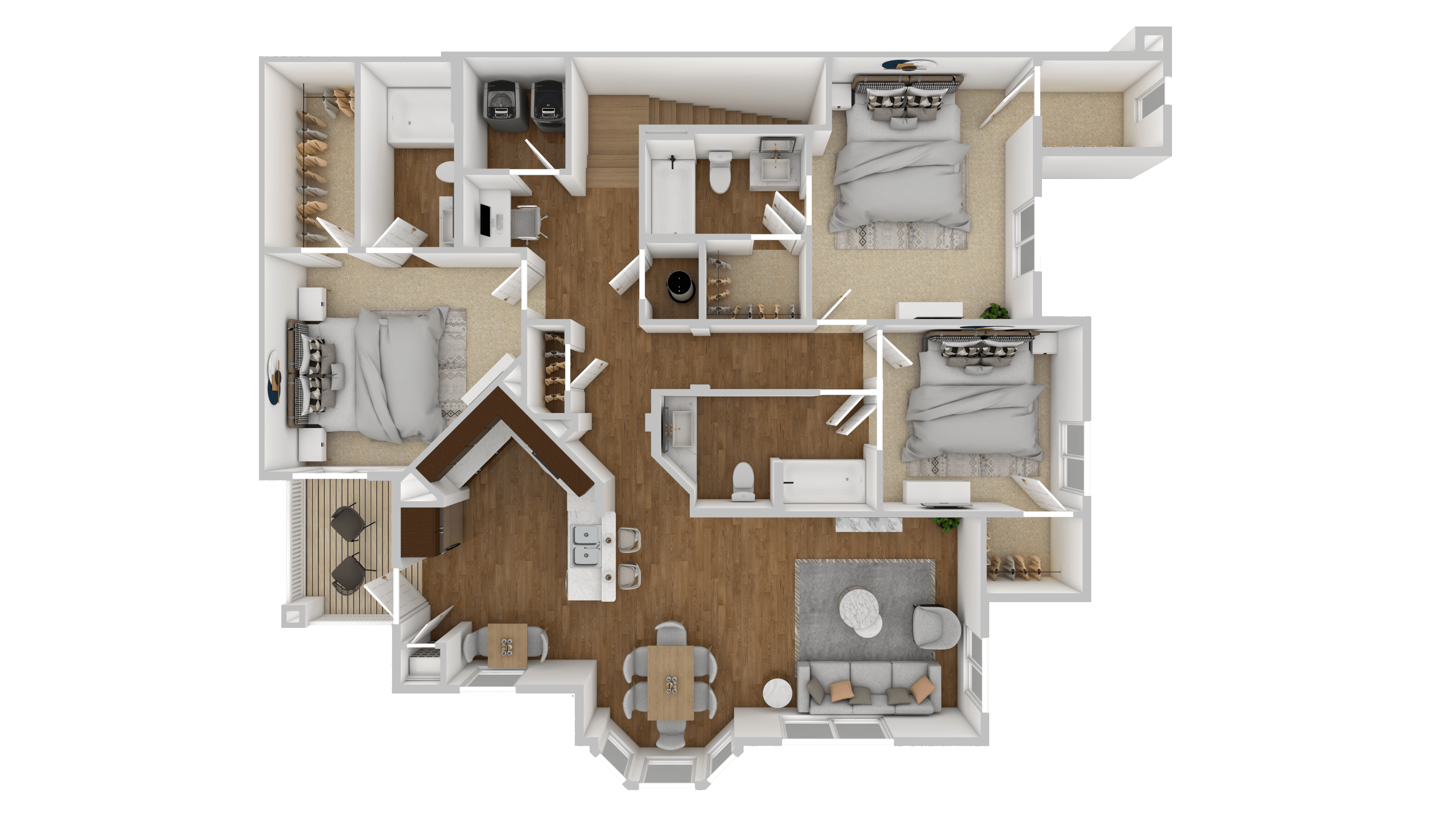 Floor plan for 3 beds, 3 baths, 1528 sqft